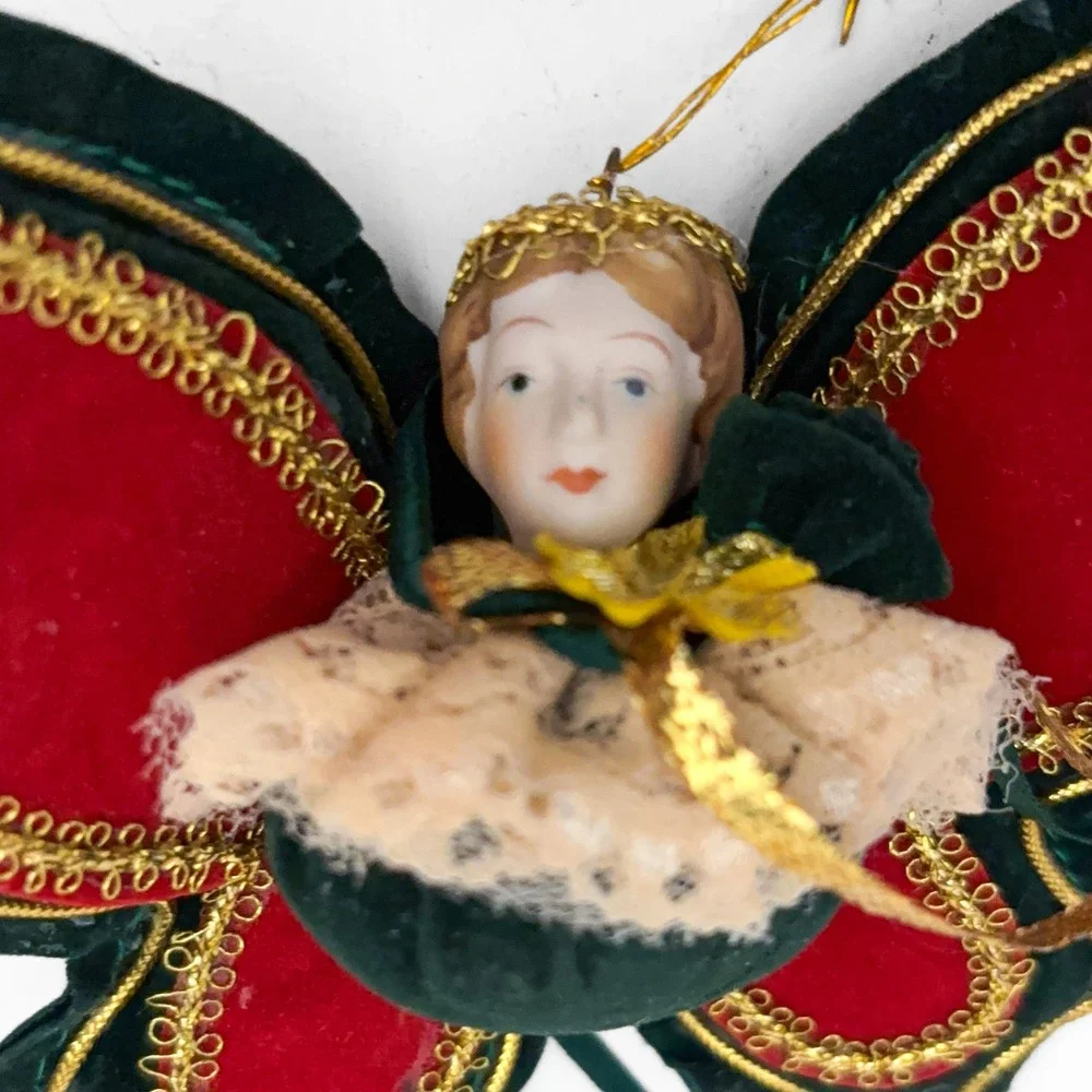 VTG Porcelain Angel Butterfly Christmas Ornament Gothic Victorian Style